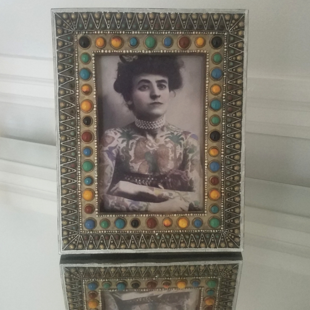 Multicolor Beaded Frame With Freek Show Tattoo Woman Photo